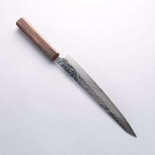 Seisuke Stainless Steel 440C Hammered Damascus Migaki Finished Sujihiki 240mm Oak Handle - Japannywholesale