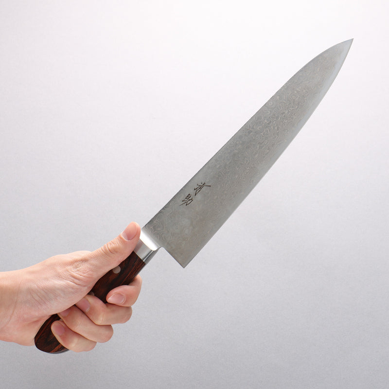 Seisuke Mokusei ZA-18 Mirrored Finish Damascus Gyuto 240mm Brown Pakka wood Handle - Japannywholesale