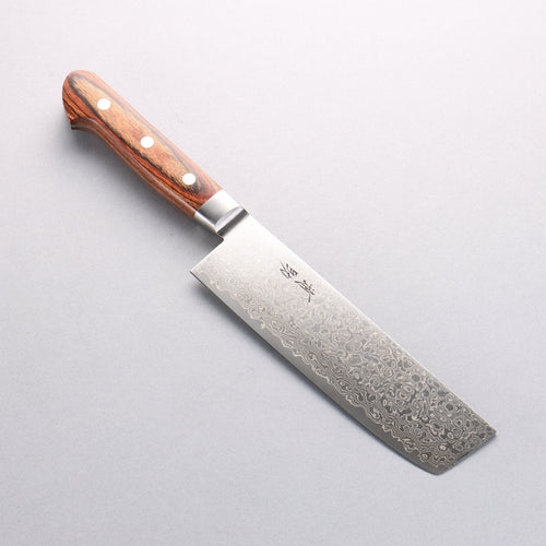 Seisuke Mokusei ZA-18 Mirrored Finish Damascus Nakiri 165mm Brown Pakka wood Handle - Japannywholesale