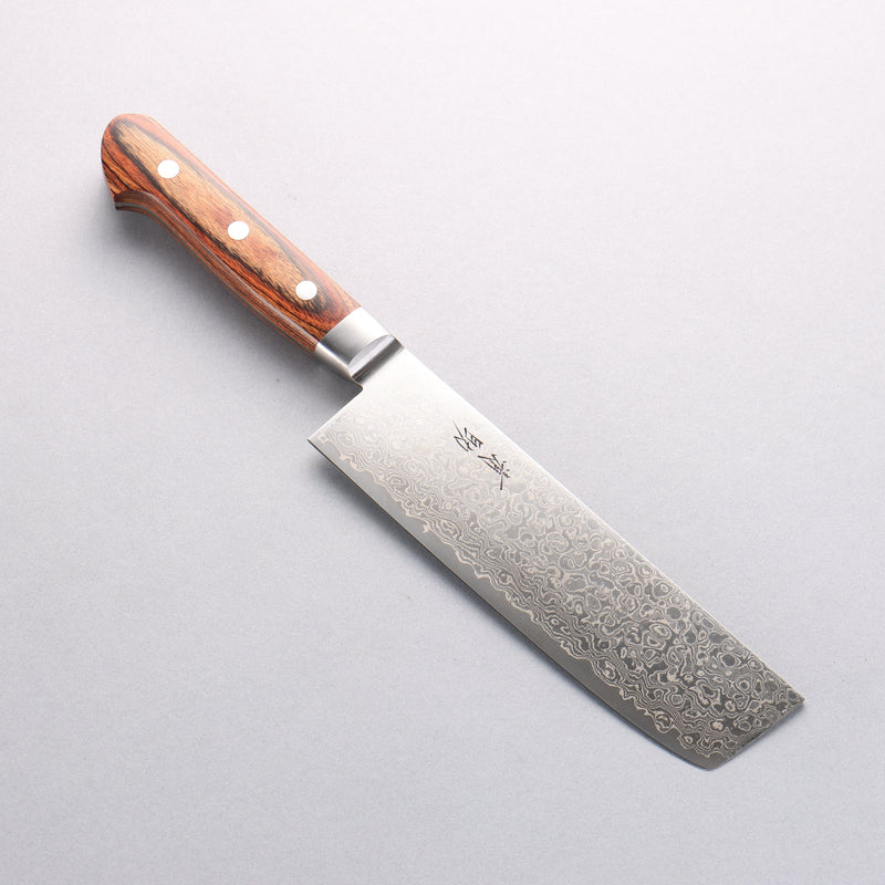 Seisuke Mokusei ZA-18 Mirrored Finish Damascus Nakiri 165mm Brown Pakka wood Handle - Japannywholesale