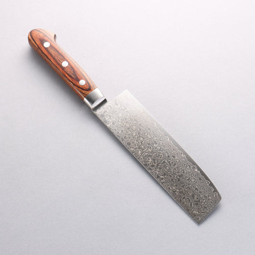 Seisuke Mokusei ZA-18 Mirrored Finish Damascus Nakiri 165mm Brown Pakka wood Handle - Japannywholesale