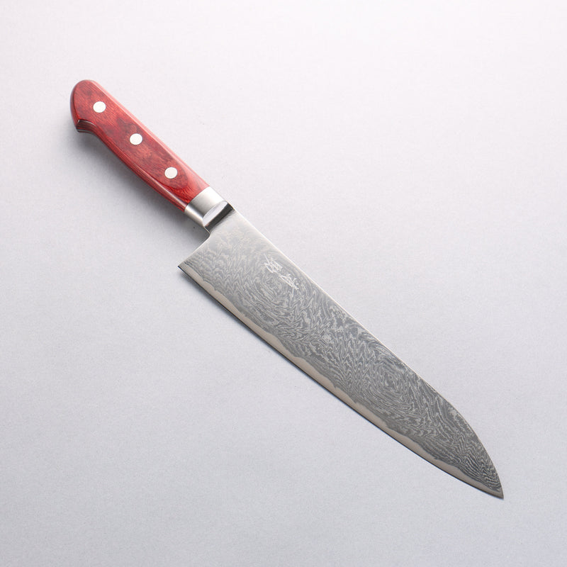 Seisuke Nami AUS10 Mirrored Finish Damascus Gyuto 210mm Red Pakka wood Handle - Japannywholesale