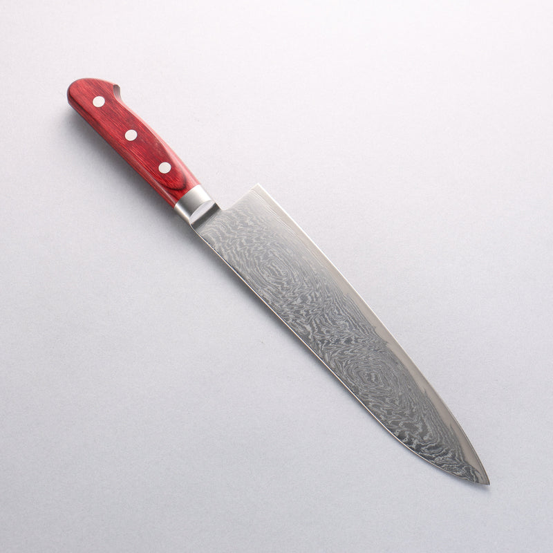 Seisuke Nami AUS10 Mirrored Finish Damascus Gyuto 210mm Red Pakka wood Handle - Japannywholesale