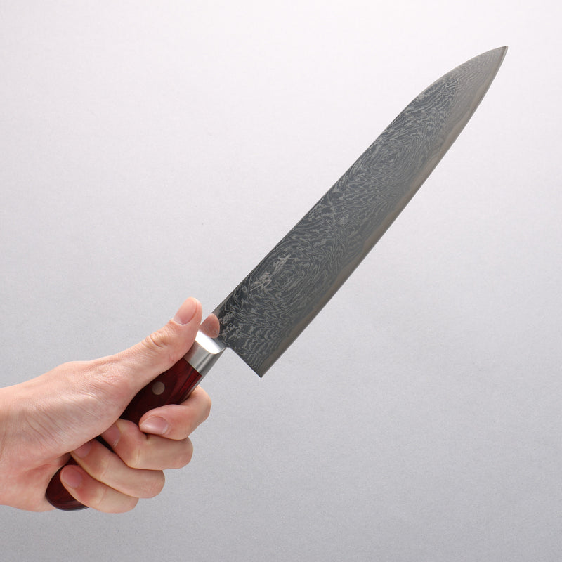 Seisuke Nami AUS10 Mirrored Finish Damascus Gyuto 210mm Red Pakka wood Handle - Japannywholesale