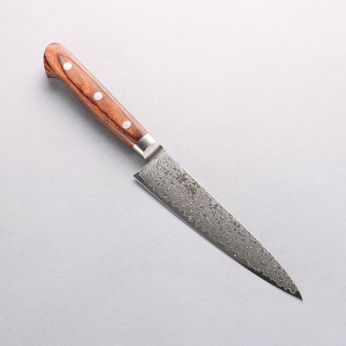 Seisuke Mokusei ZA-18 Mirrored Finish Damascus Petty-Utility 135mm Brown Pakka wood Handle - Japannywholesale