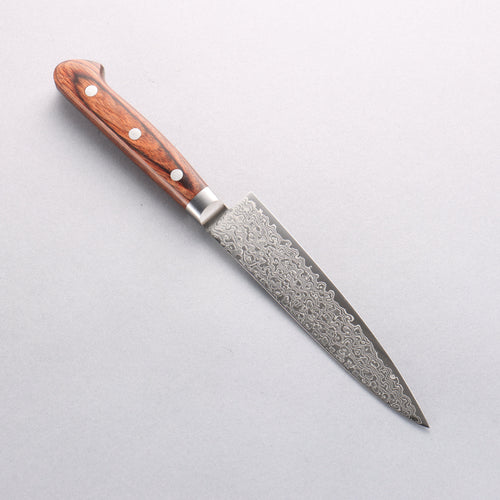 Seisuke Mokusei ZA-18 Mirrored Finish Damascus Petty-Utility 135mm Brown Pakka wood Handle - Japannywholesale