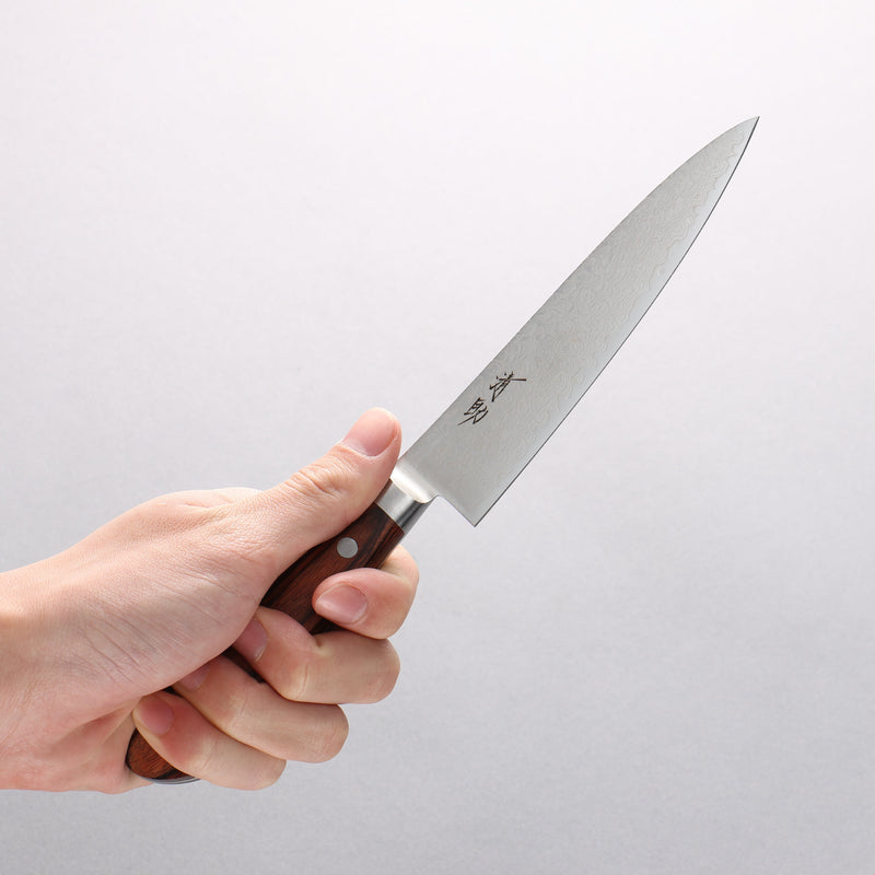 Seisuke Mokusei ZA-18 Mirrored Finish Damascus Petty-Utility 135mm Brown Pakka wood Handle - Japannywholesale