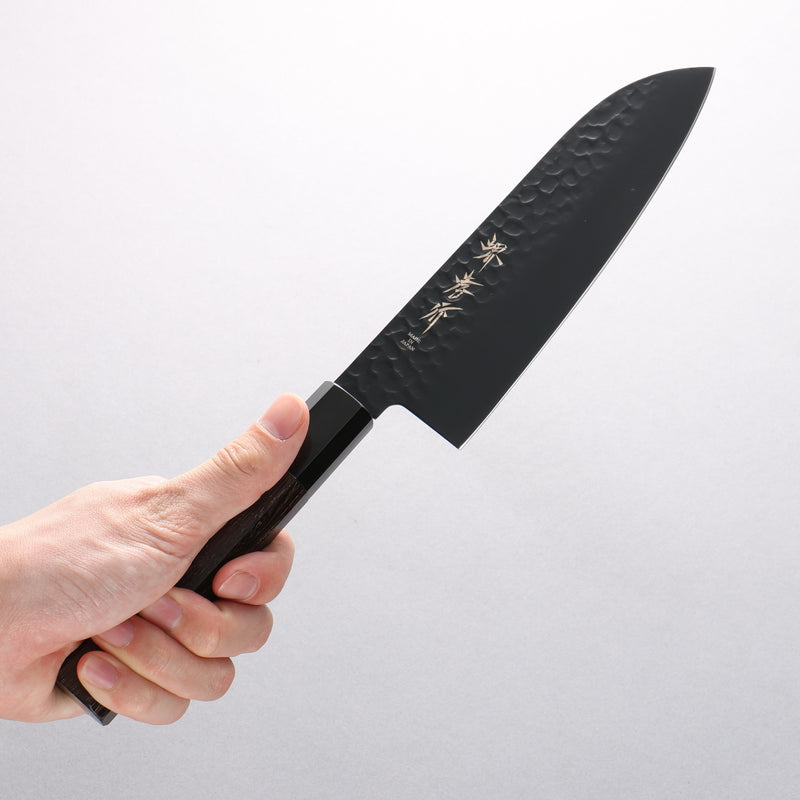 Sakai Takayuki Kurokage VG10 Hammered Teflon Coating Kiritsuke Santoku 160mm Burnt Oak Handle - Japannywholesale