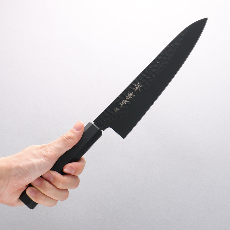 Sakai Takayuki Kurokage VG10 Hammered Teflon Coating Gyuto 210mm Black Lacquered Handle - Japannywholesale