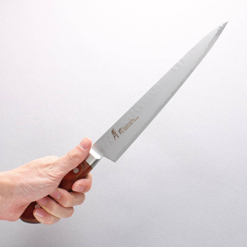 Sakai Takayuki VG5 Hammered Sujihiki 240mm Brown Pakka wood Handle - Japannywholesale