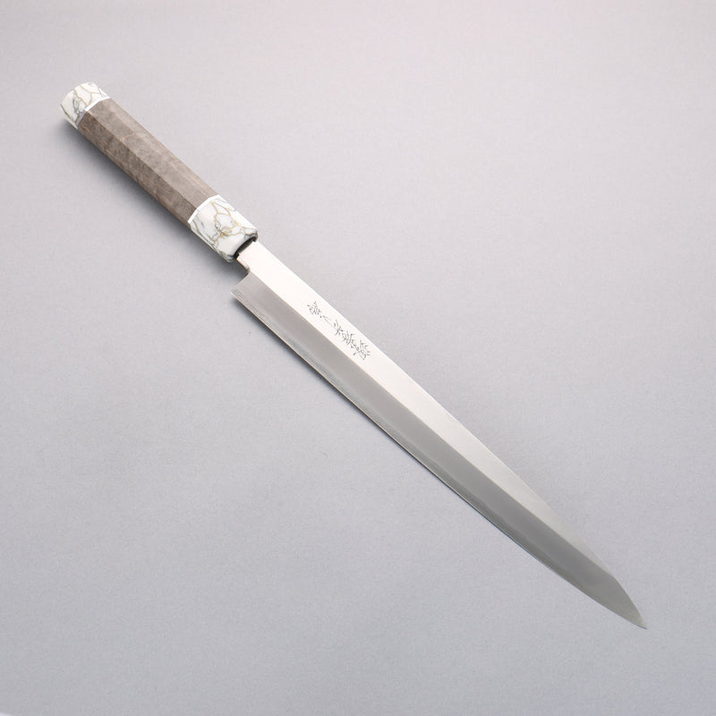 Sakai Takayuki Chef Series Silver Steel No.3 Yanagiba 300mm Stabilized wood (White Ferrule and End Cap) Handle with Sheath - Japannywholesale