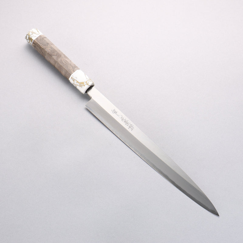 Sakai Takayuki Chef Series Silver Steel No.3 Yanagiba 270mm Stabilized wood (White Ferrule and End Cap) Handle with Sheath - Japannywholesale