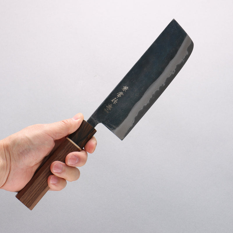 Kanetsune MATSU-ZUMI-YAKI White Steel No.2 Damascus Black Finished Nakiri 165mm Walnut Handle - Japannywholesale