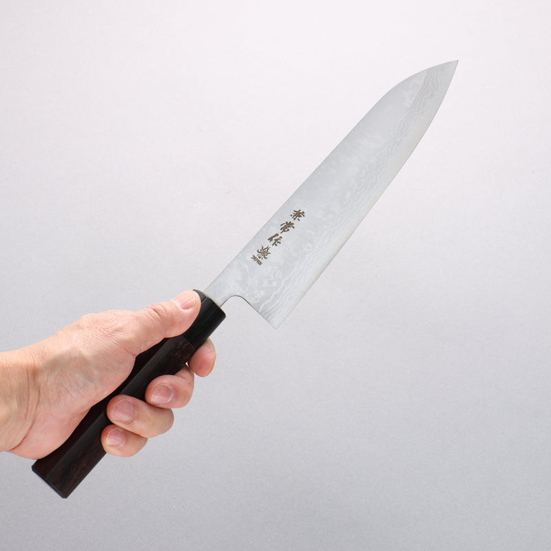 Kanetsune Blue Steel No.2 Damascus Gyuto 210mm Rosewood (Ferrule: Black Pakka Wood) Handle - Japannywholesale
