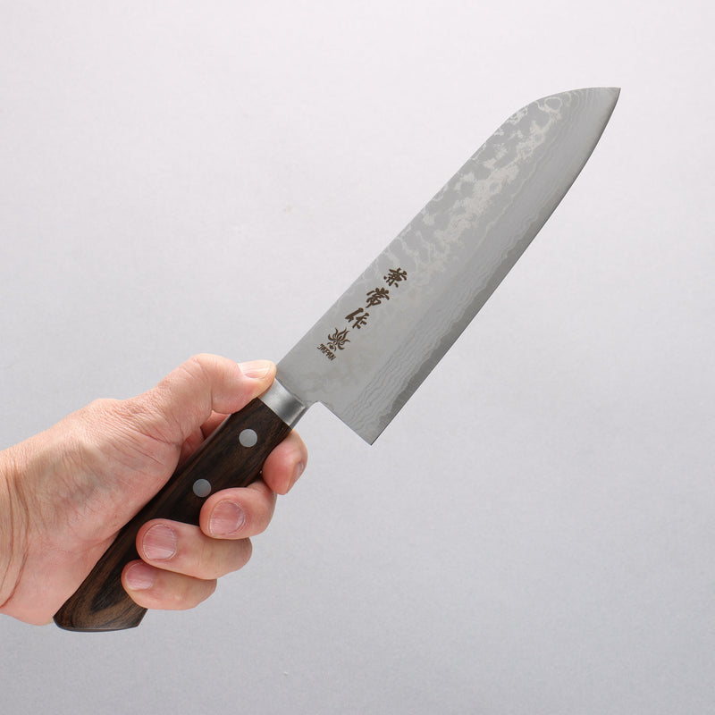 Kanetsune Sairyu VG10 Damascus Santoku 165mm Brown Ash Handle - Japannywholesale