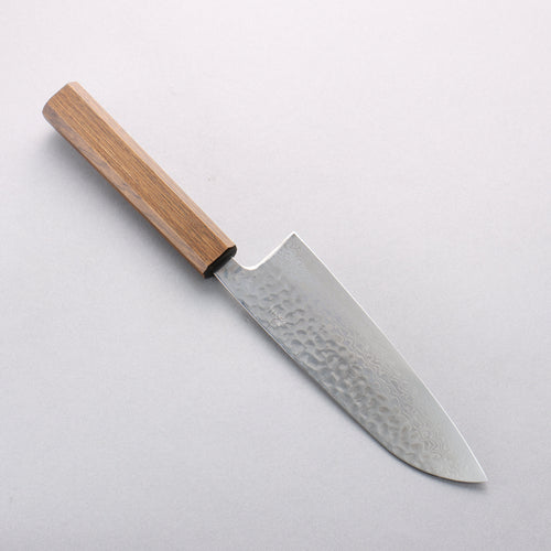 Oul Silver Steel No.3 Hammered Damascus Migaki Finished Santoku 165mm Oak Handle - Japannywholesale