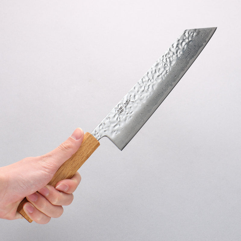 Seisuke Tsukikage AUS10 Migaki Finished Hammered Damascus Kiritsuke 210mm Oak Handle - Japannywholesale
