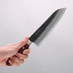 Seisuke Kuronashi Blue Super Nashiji Kurouchi Santoku 180mm Red Pakka wood Handle - Japannywholesale