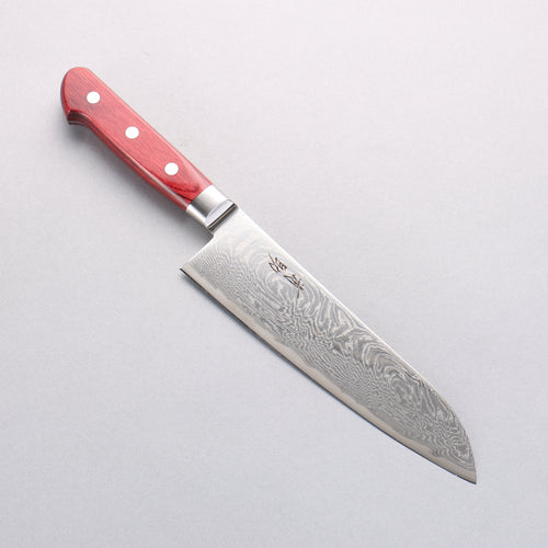 Seisuke Nami AUS10 Mirrored Finish Damascus Santoku 180mm Red Pakka wood Handle - Japannywholesale