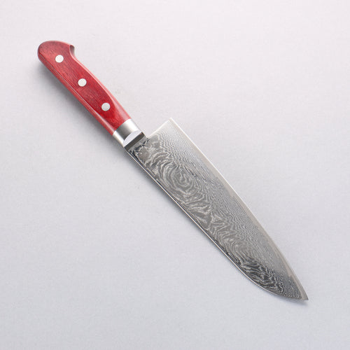 Seisuke Nami AUS10 Mirrored Finish Damascus Santoku 180mm Red Pakka wood Handle - Japannywholesale