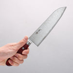 Seisuke Nami AUS10 Mirrored Finish Damascus Santoku 180mm Red Pakka wood Handle - Japannywholesale