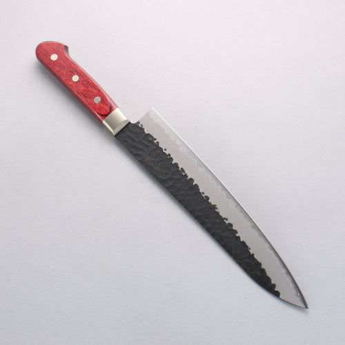 Seisuke Kurobeni Blue Super Hammered Kurouchi Gyuto 240mm Red Pakka wood Handle - Japannywholesale