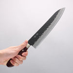 Seisuke Kurobeni Blue Super Hammered Kurouchi Gyuto 240mm Red Pakka wood Handle - Japannywholesale