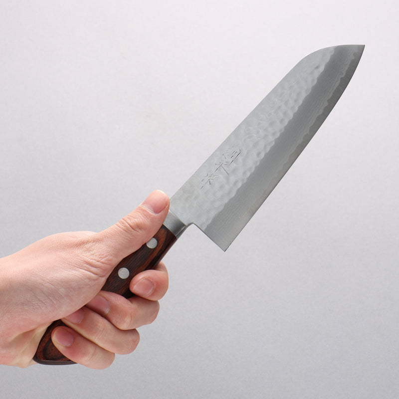 Kunihira Kokuryu VG10 Hammered Damascus Santoku 170mm Mahogany Handle - Japannywholesale
