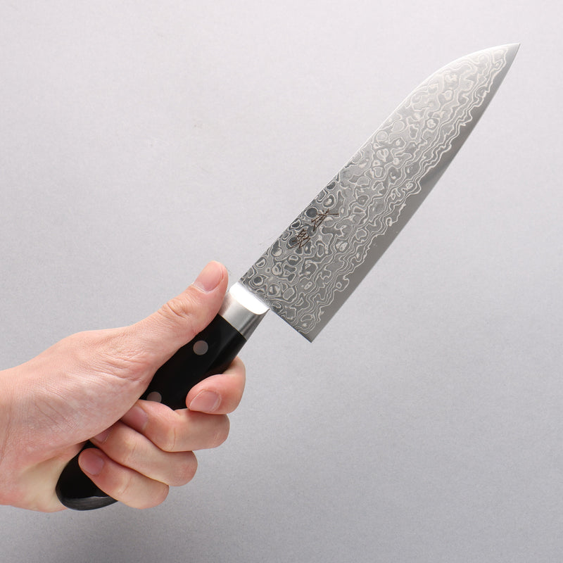 Seisuke Kagami AUS10 Mirrored Finish Damascus Santoku 170mm Black Pakka wood Handle - Japannywholesale