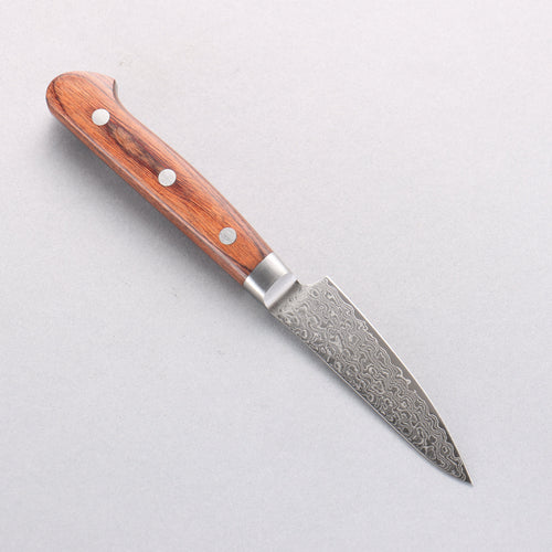Seisuke Mokusei ZA-18 Mirrored Finish Damascus Petty-Utility 80mm Brown Pakka wood Handle - Japannywholesale