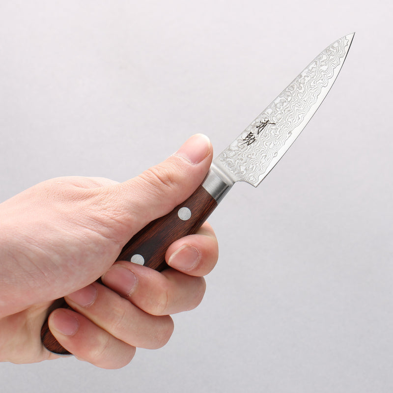 Seisuke Mokusei ZA-18 Mirrored Finish Damascus Petty-Utility 80mm Brown Pakka wood Handle - Japannywholesale