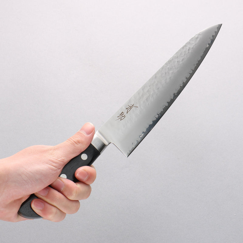 Seisuke VG5 Hammered Kasumitogi Gyuto 210mm Black Pakka wood Handle - Japannywholesale
