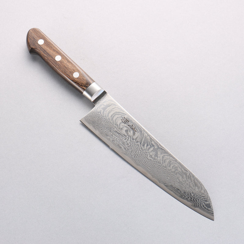 Seisuke Nami AUS10 Mirrored Finish Damascus Santoku 180mm Brown Pakka wood Handle - Japannywholesale