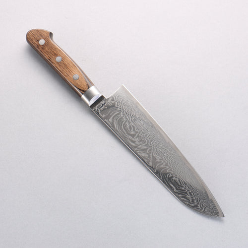 Seisuke Nami AUS10 Mirrored Finish Damascus Santoku 180mm Brown Pakka wood Handle - Japannywholesale