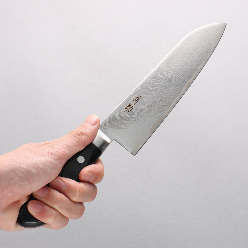 Seisuke Nami AUS10 Mirrored Finish Damascus Santoku 180mm Black Pakka wood Handle - Japannywholesale