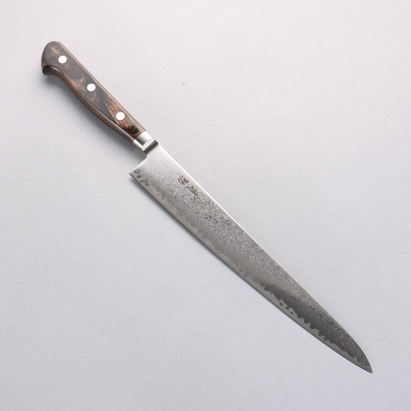 Seisuke Kagami2 AUS10 Mirrored Finish Damascus Sujihiki 240mm Brown Pakka wood Handle - Japannywholesale