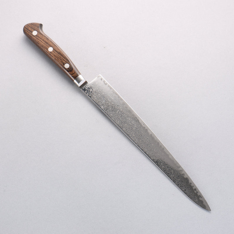 Seisuke Kagami2 AUS10 Mirrored Finish Damascus Sujihiki 240mm Brown Pakka wood Handle - Japannywholesale