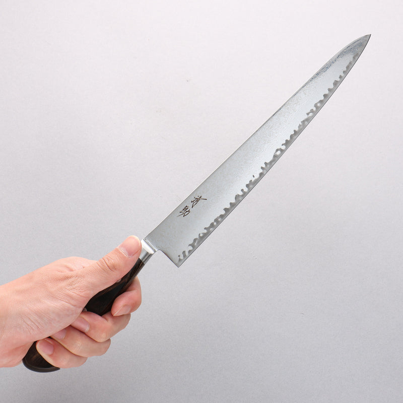 Seisuke Kagami2 AUS10 Mirrored Finish Damascus Sujihiki 240mm Brown Pakka wood Handle - Japannywholesale