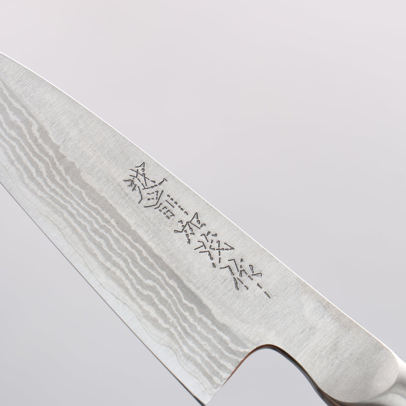 Kamo Hamono VG10 Damascus Petty-Utility 80mm Brown Pakka wood Handle - Japannywholesale