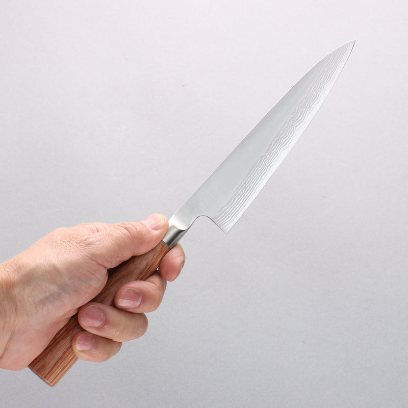 Kamo Hamono VG10 Damascus Petty-Utility 150mm Brown Pakka wood Handle - Japannywholesale