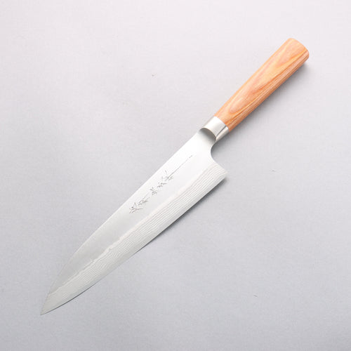 Kamo Hamono VG10 Damascus Gyuto 210mm Brown Pakka wood Handle - Japannywholesale