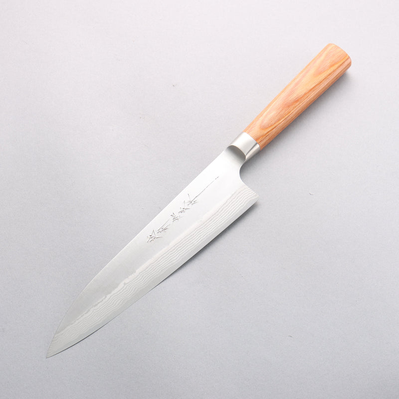 Kamo Hamono VG10 Damascus Gyuto 210mm Brown Pakka wood Handle - Japannywholesale