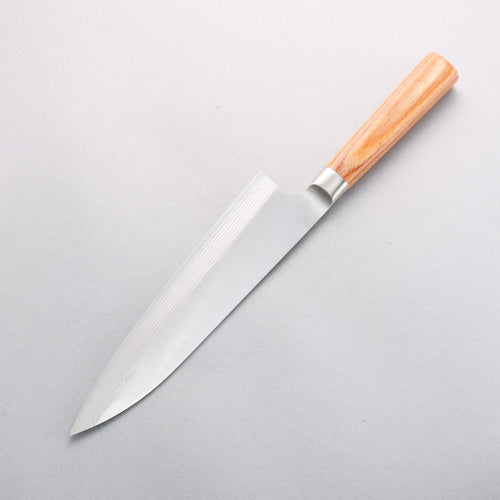 Kamo Hamono VG10 Damascus Gyuto 210mm Brown Pakka wood Handle - Japannywholesale