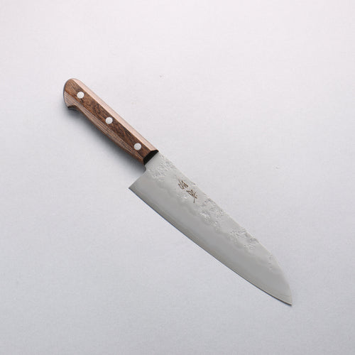 Seisuke Silver Steel No.3 Nashiji Santoku 180mm Brown Pakka wood Handle - Japannywholesale