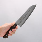 Seisuke Silver Steel No.3 Nashiji Santoku 180mm Brown Pakka wood Handle - Japannywholesale