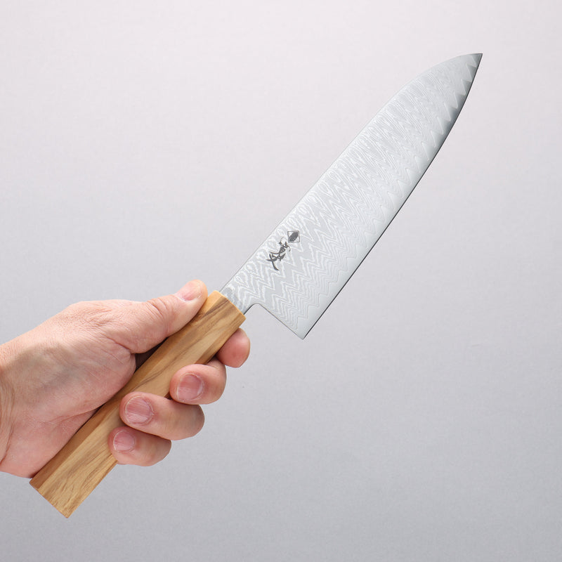 Kanjyo VG10 Damascus Santoku 180mm Olive tree Handle - Japannywholesale