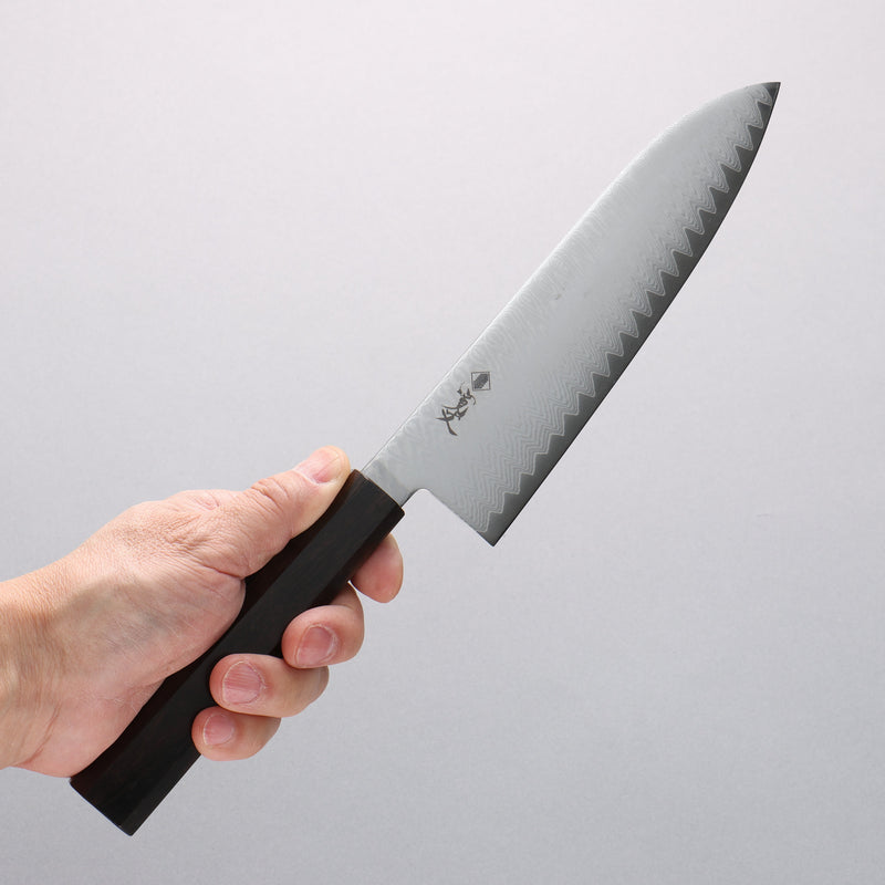 Kanjyo VG10 Damascus Santoku 180mm Ebony Wood Handle - Japannywholesale