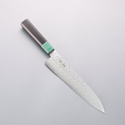 Seisuke AUS10 Mirror Crossed Gyuto 210mm Black Pakka wood(ferrule: Green Pakka wood) Handle - Japannywholesale