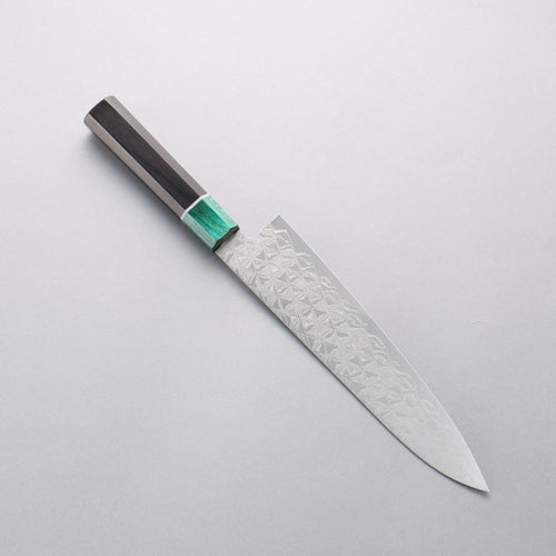 Seisuke AUS10 Mirror Crossed Gyuto 210mm Black Pakka wood(ferrule: Green Pakka wood) Handle - Japannywholesale