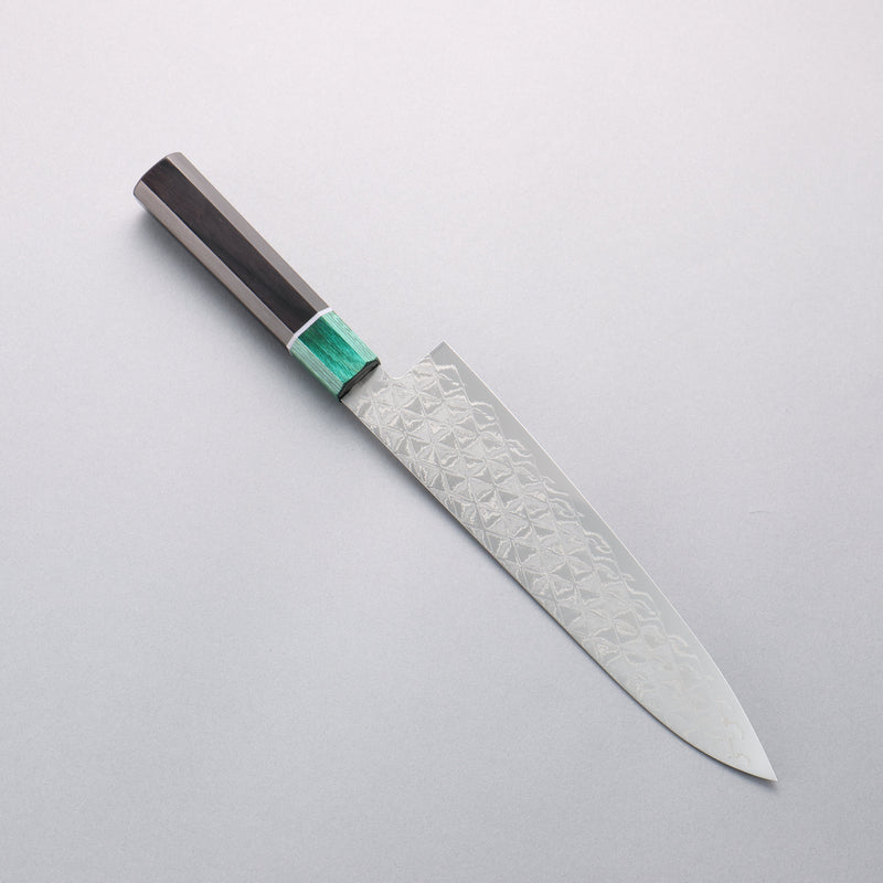 Seisuke AUS10 Mirror Crossed Gyuto 210mm Black Pakka wood(ferrule: Green Pakka wood) Handle - Japannywholesale